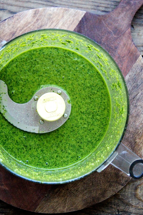 cilantro-lime dressing all puréed in a food processor.