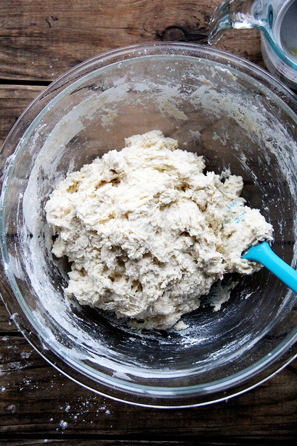 A bowl of mixed Irish soda bread dough. 