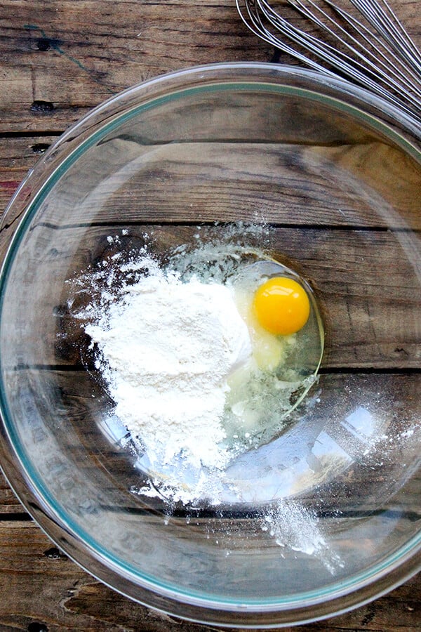 1 egg, 3 tablespoons flour