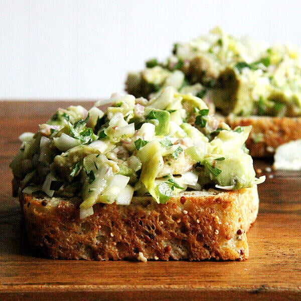 smoked trout and avocado toasts