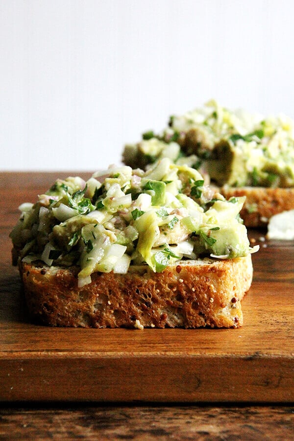 smoked trout and avocado toasts