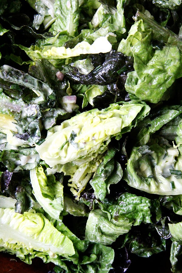 This green goddess dressing defies convention, omitting mayonnaise and sour cream in favor of olive oil and heavy cream (just a little). Many herbs can be used, but I love it when the predominant flavor is tarragon. // alexandracooks.com