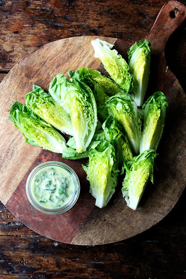This green goddess dressing defies convention, omitting mayonnaise and sour cream in favor of olive oil and heavy cream (just a little). Many herbs can be used, but I love it when the predominant flavor is tarragon. // alexandracooks.com