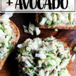 Smoked trout and avocado salad toasts.
