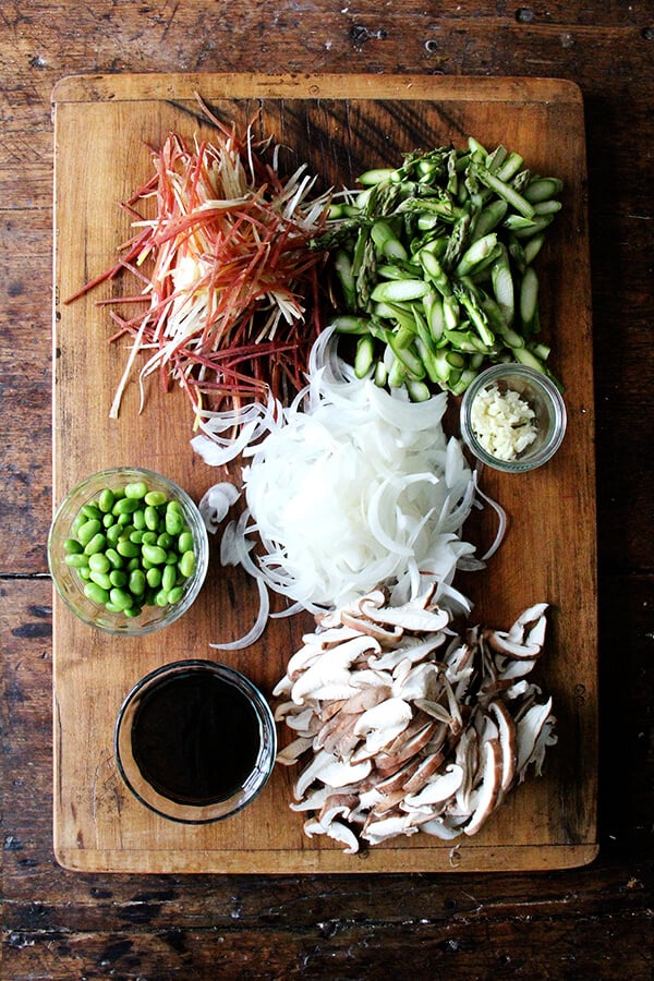 vegetable chow mein-ish veg, prepped