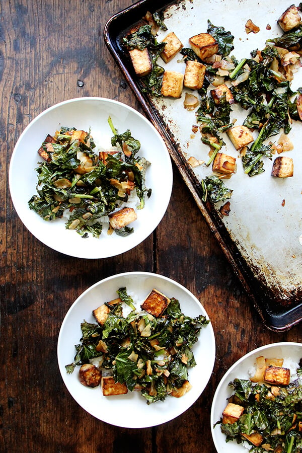 baked tofu, crispy kale, toasted coconut, coconut rice