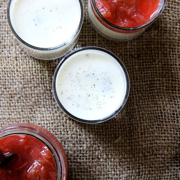 Buttermilk panna cotta with rhubarb compote.