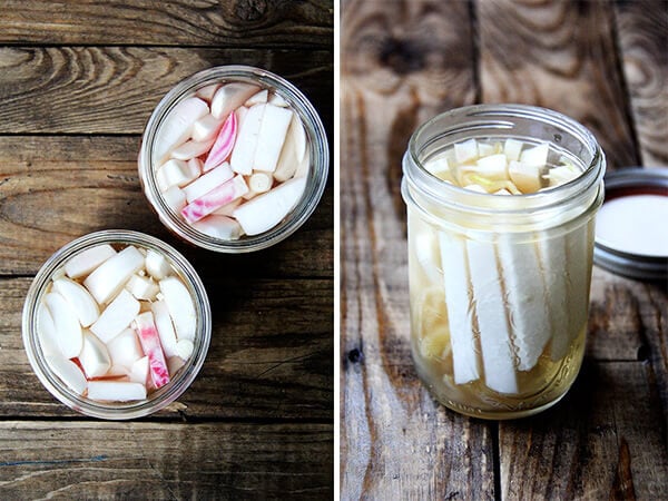 pickled turnips and beets (left); pickled kohlrabi (right)