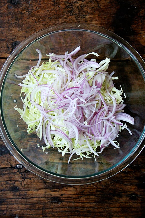 sliced onion and cabbage