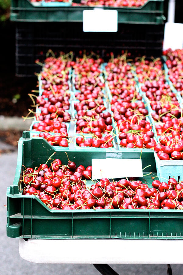 cherries at the bolton landing farmer's market 