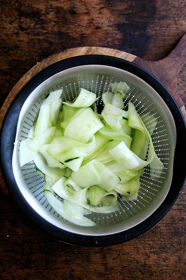 draining the cucumber