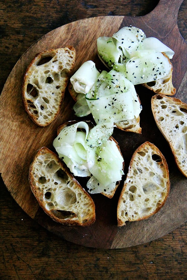 Berkshire Mountain Bakery ciabatta with cucumber and yogurt-tahini sauce