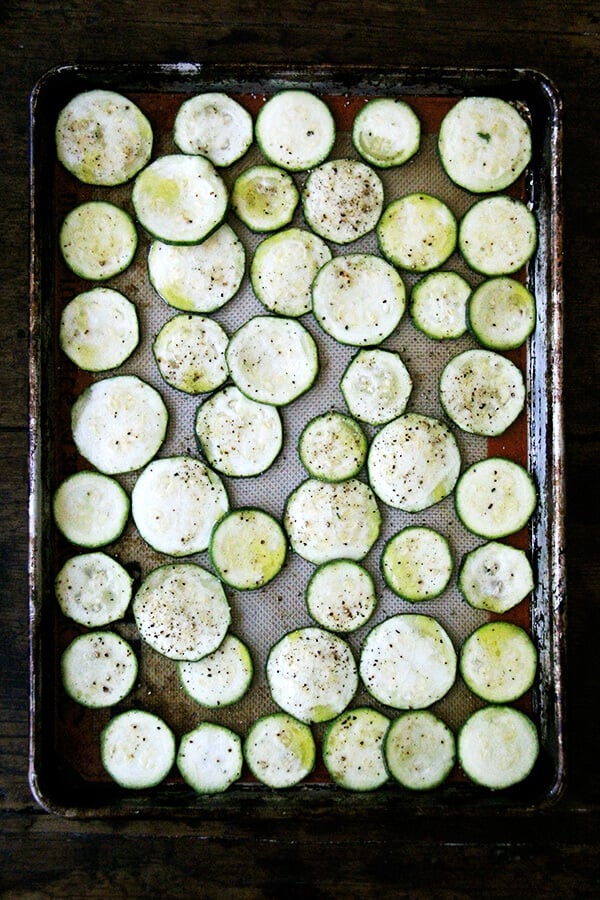 sliced and seasoned zucchini