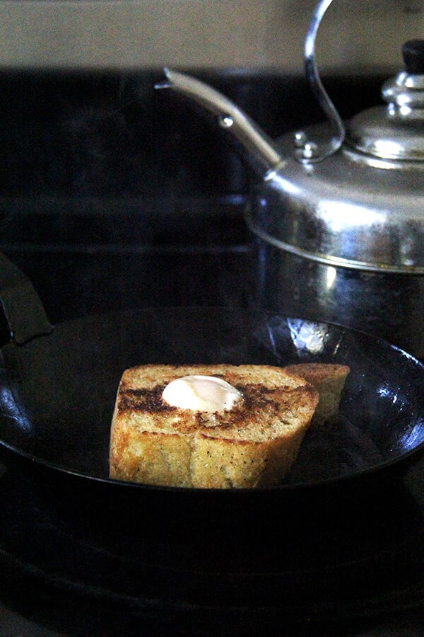 egg in a hole in the pan