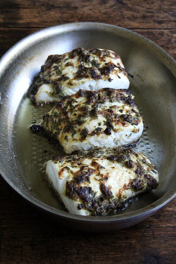 pan-broiled halibut