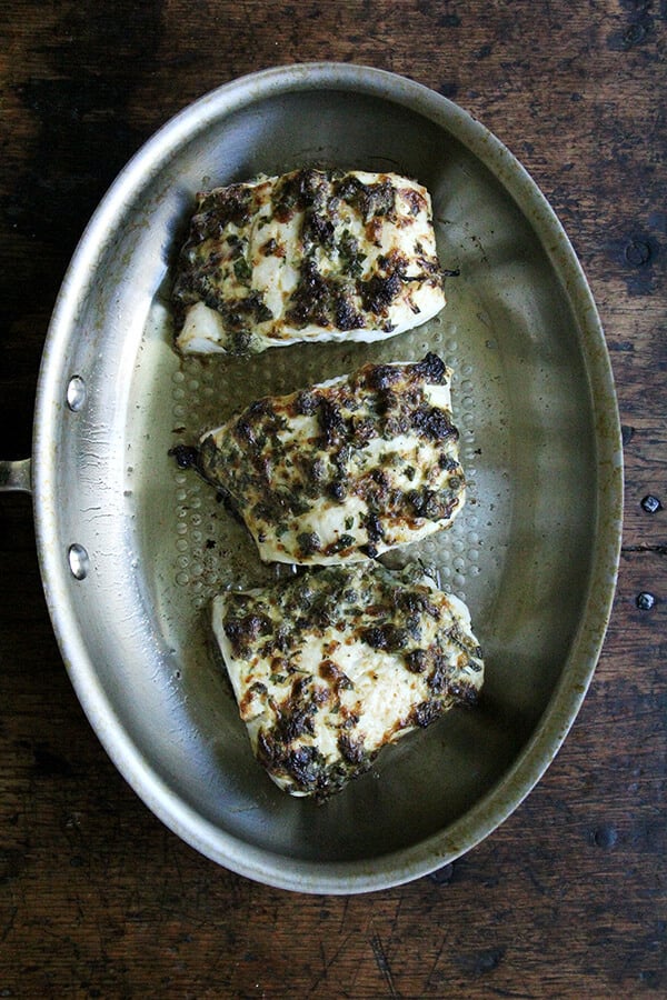 pan-broiled halibut