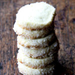 A stack of vanilla bean sablé cookies.