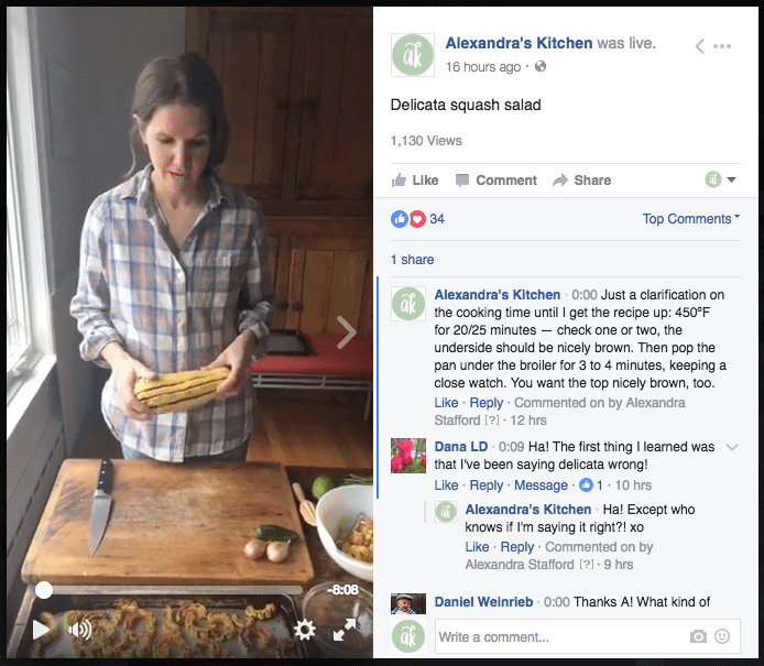 Facebook live video of roasted delicata squash salad. 