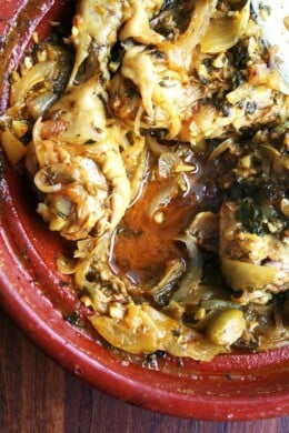 This chicken with preserved lemons and green olives, I can assure you, is plenty flavorful and colorful, too: the various spices in the ras-el-hanout, most likely the turmeric and paprika, imbue the dish with an inviting and appetizing yellow hue throughout. // alexandracooks.com