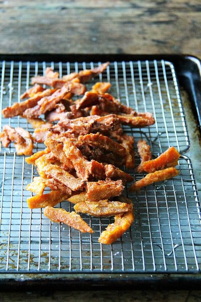 Just-baked sweet potato fries.