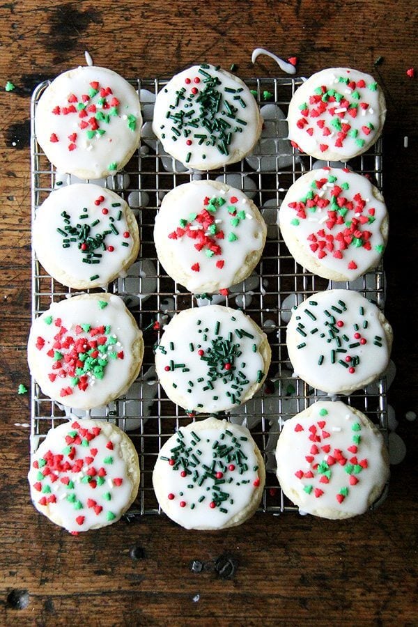 Classic Cream Cheese Cut-Out Cookies on a cooling rack.
