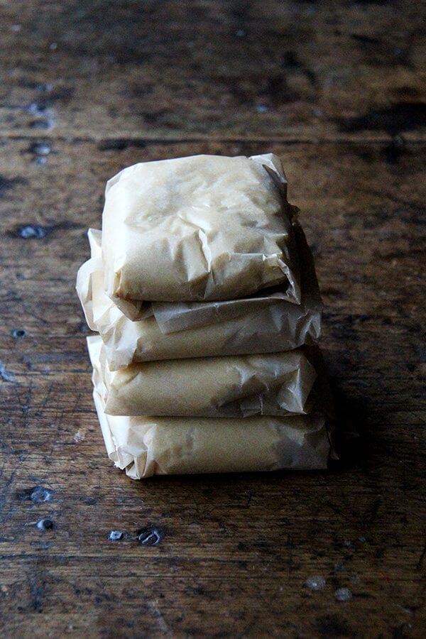 Classic cream cheese cookie dough wrapped in wax paper. 