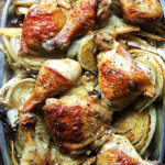 Chicken and Cabbage sheet pan supper on a platter.