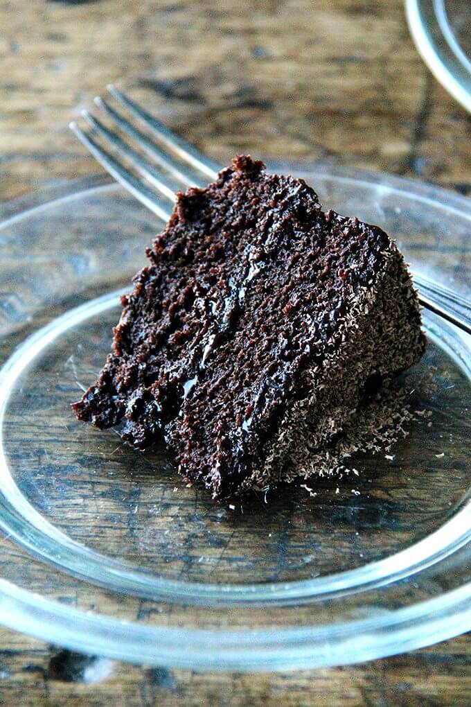 This double chocolate cake is made with buttermilk (magic!), oil (as opposed to butter), lots of cocoa powder, and coffee, if you wish, which intensifies the chocolate flavor. Yum. // alexandracooks.com