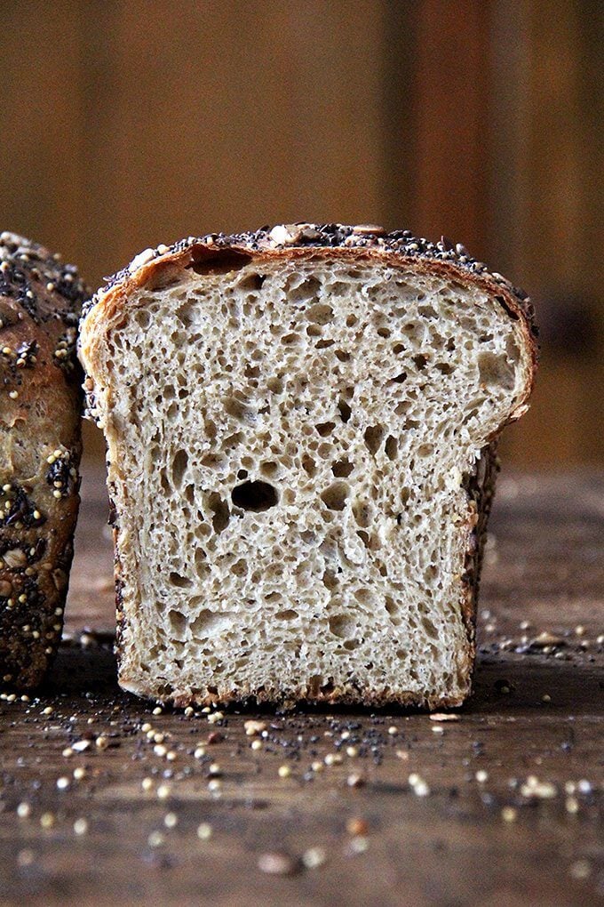 This is a basic sandwich bread, coated in seeds or not—I love the seeds; my children do not, so I make it both ways, and everyone is happy. There are three recipes - I’ve been keeping two loaves handy for toast and sandwiches, and slicing and freezing the third to have on hand for later in the week. // alexandracooks.com