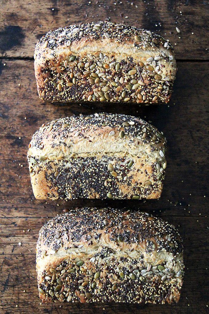 This is a basic sandwich bread, coated in seeds or not—I love the seeds; my children do not, so I make it both ways, and everyone is happy. There are three recipes - I’ve been keeping two loaves handy for toast and sandwiches, and slicing and freezing the third to have on hand for later in the week. // alexandracooks.com