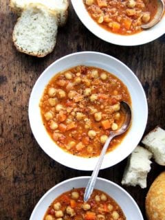 This curried chickpea and lentil soup is a recipe that can be adapted to taste and to what you have in your pantry. I've added chickpeas, omitted the greens, used vinegar in place of the lemon juice, and it always turns out well. Most important, it comes together alarmingly quickly but has a simmered-all-day-kind-of taste. // alexandracooks.com