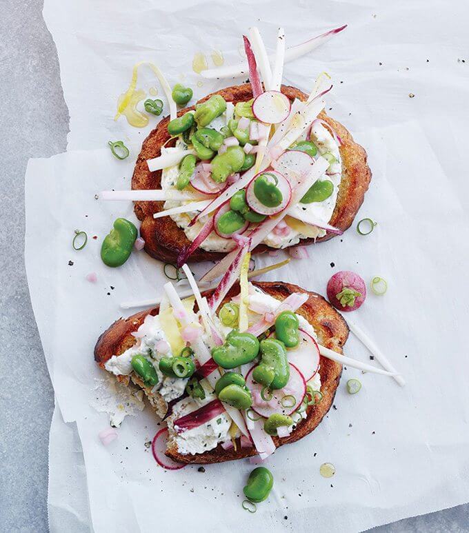 You will relish this endive and fava tartine—ricotta, pea shoots, radishes, and herbs—each spring-filled bite assuring you that you can endure a few more weeks of winter. This is the tartine to make when you’ve had your fill of comfort foods—of soups and stews and roasts and braises—and you long for something fresh and bright. // alexandracooks.com