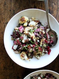 This salad is a combination of roasted vegetables, lentils, walnuts, and goat cheese. But there's a lot more to it than what's revealed in the title. There's raw radicchio, lots of fresh tarragon, and it's all dressed in an at once sharp, sweet, and salty dressing made with minced anchovies, shallots, mustard, honey, and currants. The whole combination is just so good. // alexandracooks.com