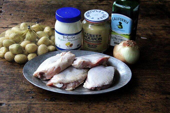 The ingredients to make sheetpan roast chicken and potatoes.