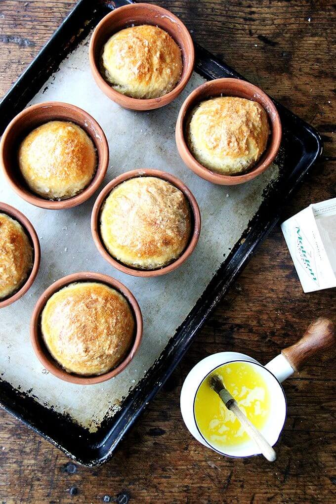 Bread baked in a flowerpot. Brushed with butter, sprinkled with sea salt, does anything say, "I love you Mom!" more than this flower pot bread? // alexandracooks.com