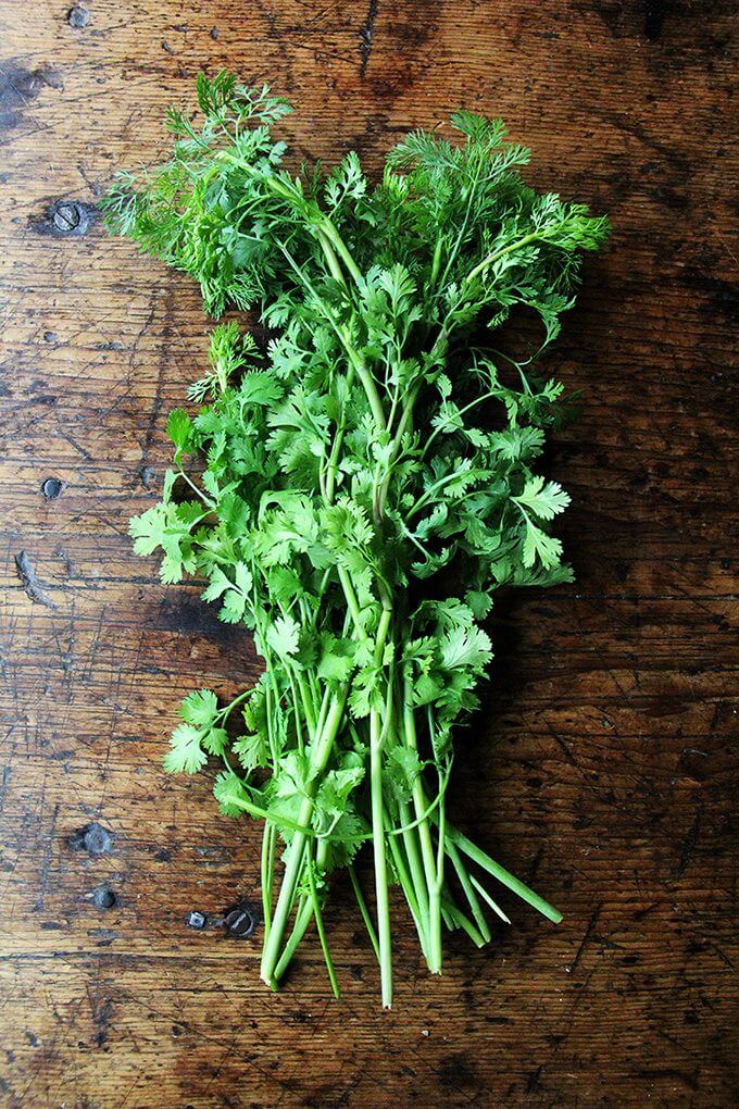 cilantro on a board