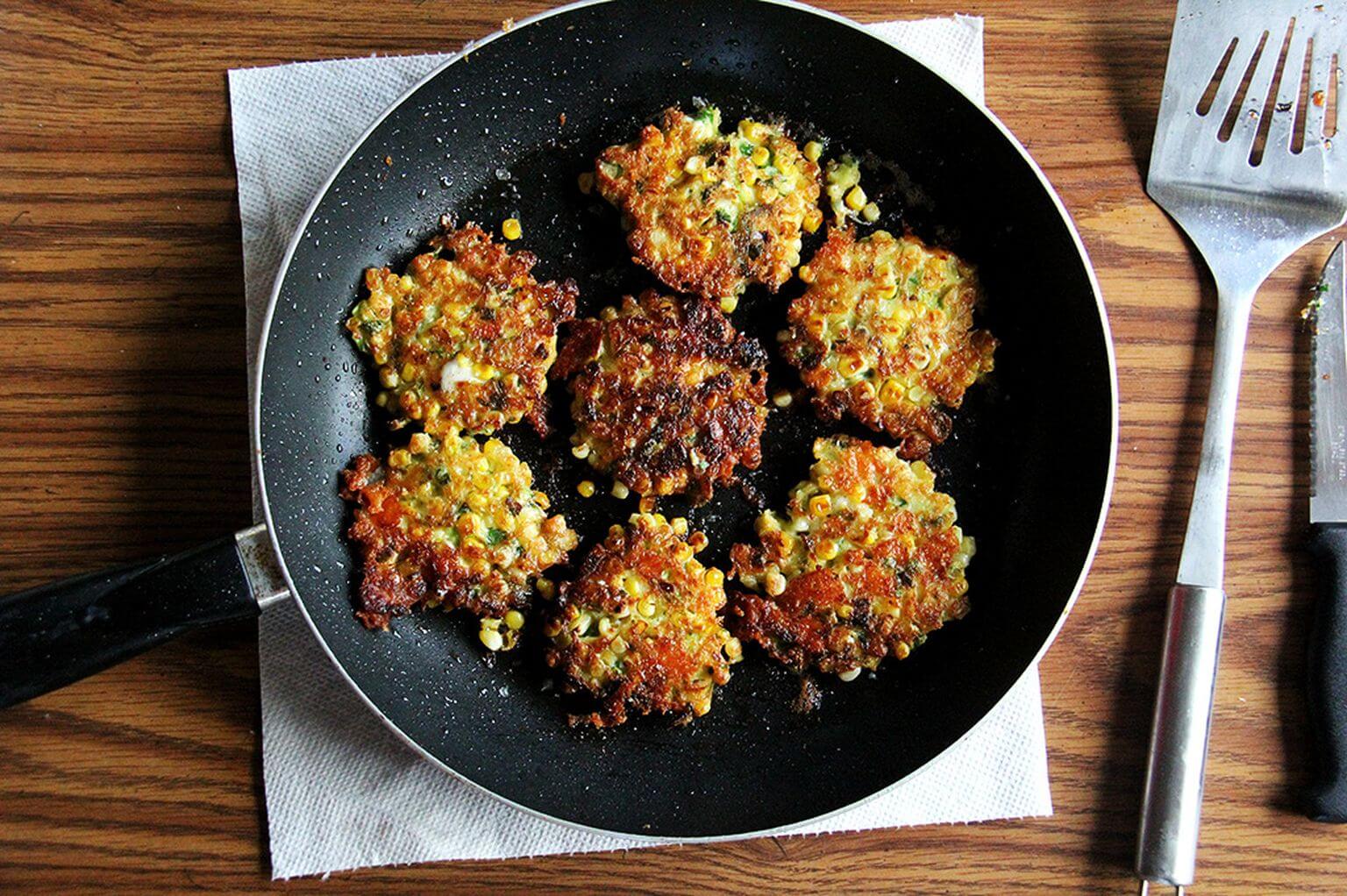 corn fritters in pan