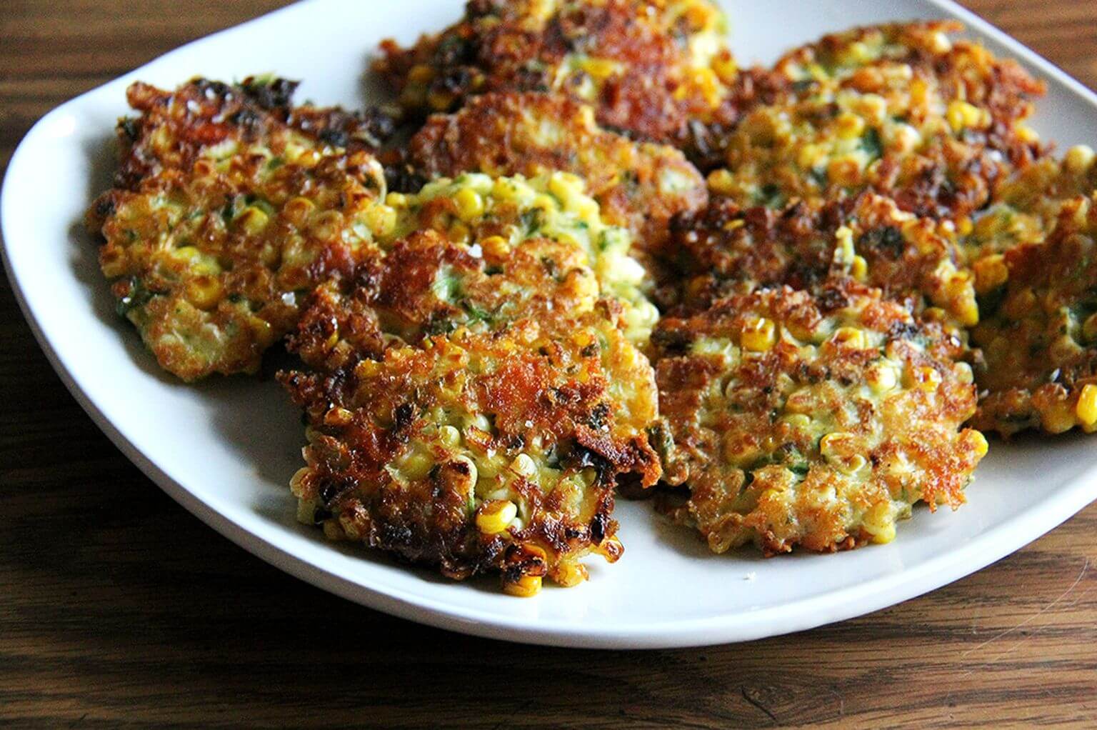 A platter of corn fritters