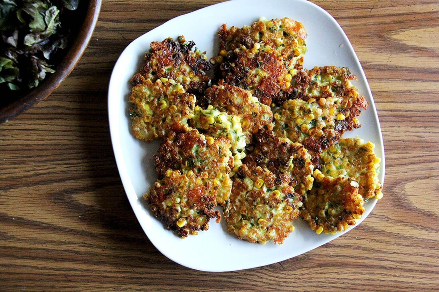 A platter of corn fritters