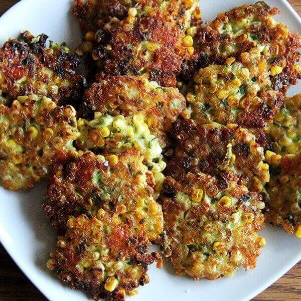 A platter of corn fritters