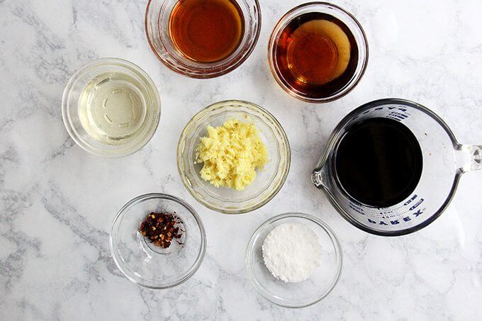 Ingredients for the salmon marinade and soba dressing.