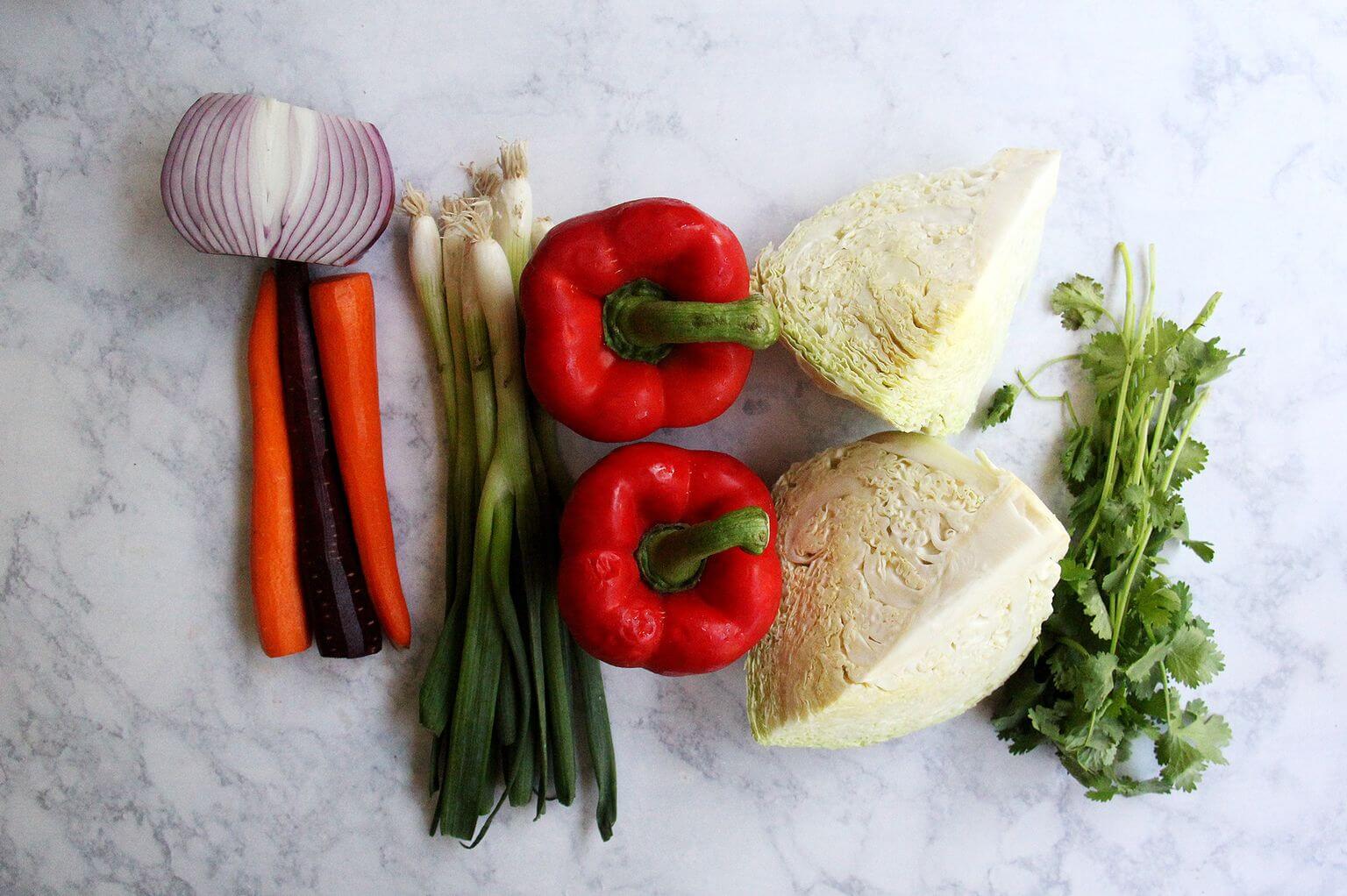 Ingredients for Thai-inspired chicken and cabbage salad.