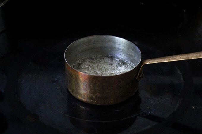 caramelizing sugar in a saucepan