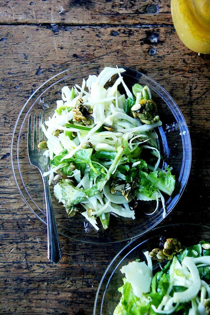 A fall salad on a plate. 