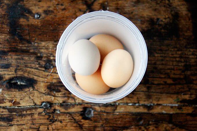 Instant pot soft boiled eggs cooling in ice water. 