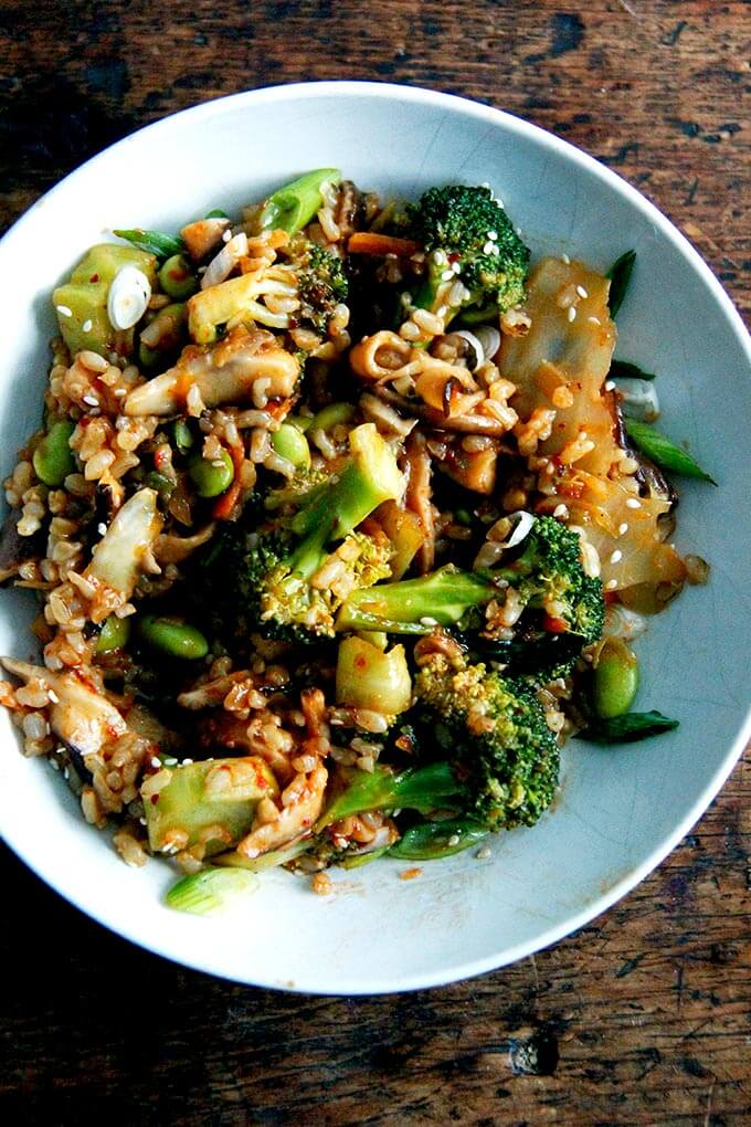 Kimchi fried rice in a bowl.