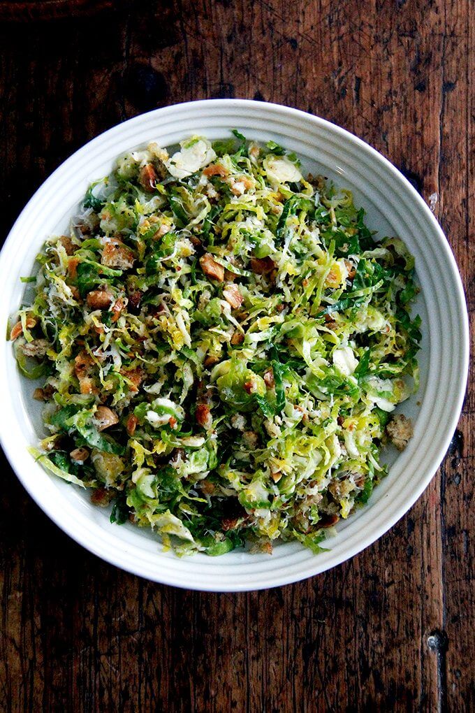 Raw, shaved Brussels sprouts salad.