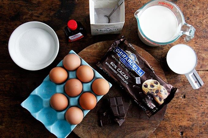 Ingredients for making stovetop pot de creme. 