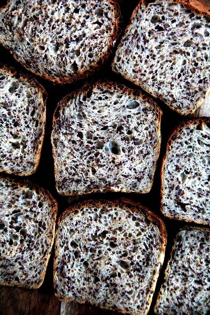 Slices of toasted quinoa-flax bread