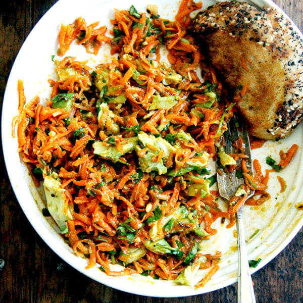 A bowl of Moroccan Carrot Salad.